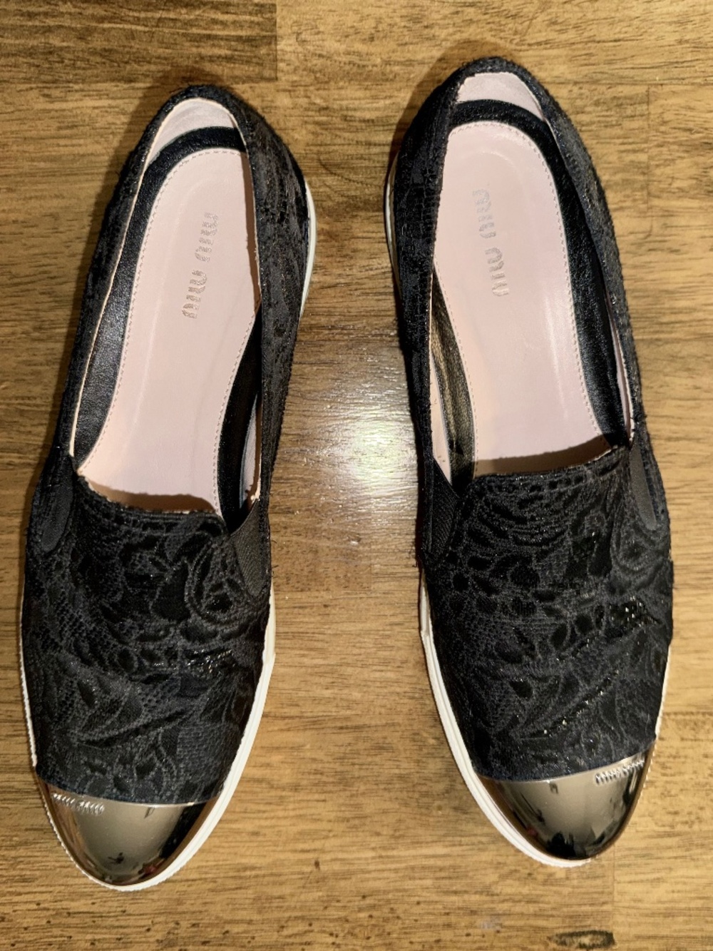 MIU MIU Embellished Leather Loafers EU41 Round-Toe